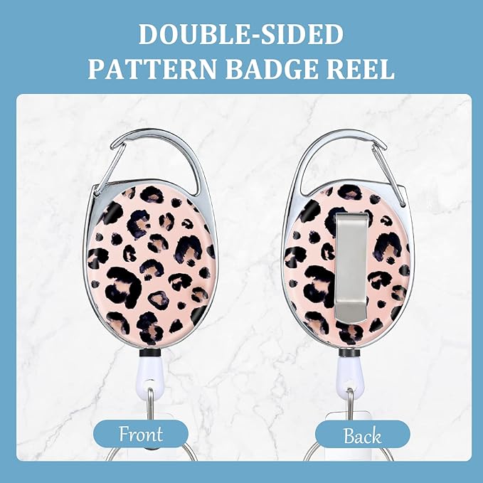 Badge Reels Retractable,Double Sided Color Print Pattern Retractable Badge Holders,with Retractable Keychain, Badge Clip and Key Ring,Durable Nylon Retractable Rope,Leopard Print