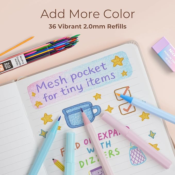 Nicpro 45PCS Aesthetic School Supplies with Pencil Case, Pastel Mechanical Pencils 0.5mm, 0.7mm, 0.9mm & 2.0mm with 498 PCS Refills, Cute Mechanical Pencil Set for Writing, Drawing & Drafting