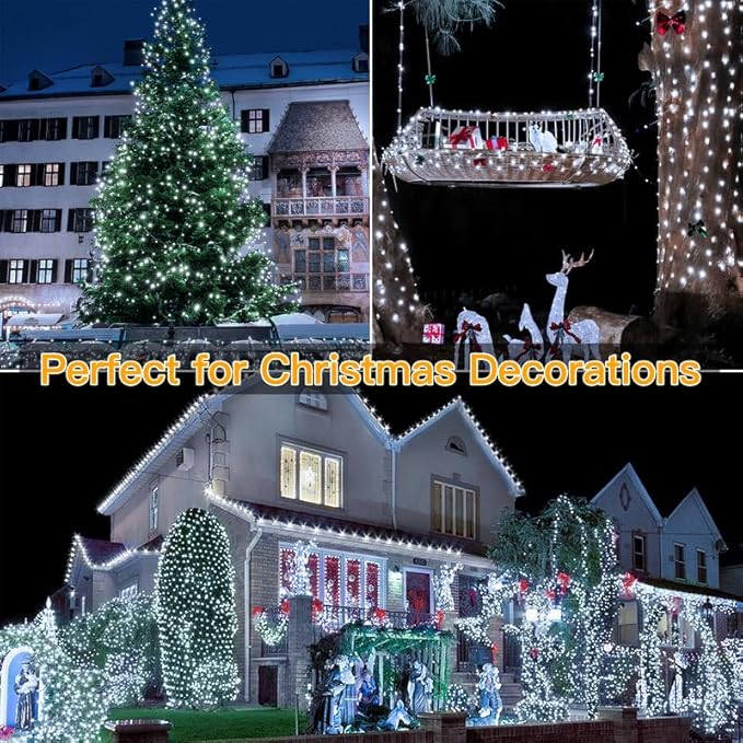 Ollny Christmas Lights Outdoor, 393FT 1200 LED IP67 Waterproof Christmas Tree Lights with 8 Modes Remote Timer, String Lights for House Yard Outside Indoor Xmas Decorations Cool White