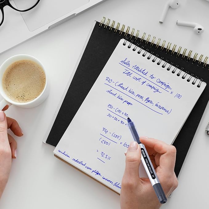 EYEYE 0.5mm Rollerball Pens Blue, 50 Pack Extra Fine Point Liquid Ink Roller Ball Pen Quick Dry, Blue Ink Pens Fine Point Smooth Writing Pen for Journaling, Note Taking, Office, School Supplies