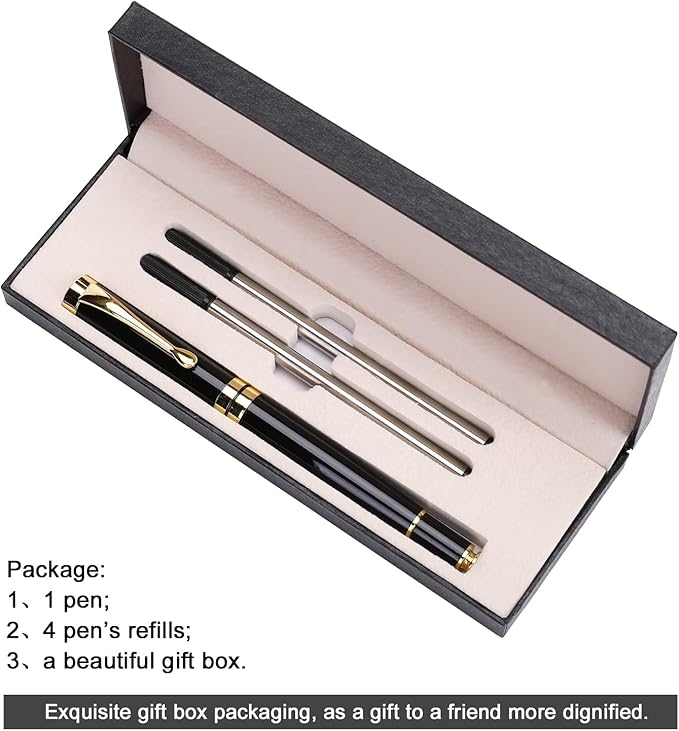 YIVONKA Personalized custom pen Luxury pens Free Engraving roller Ballpen,Ballpoint pen,office ballpoint pen, Black Ink,Gifts for Men,Women, Classy Gift Box (Black)