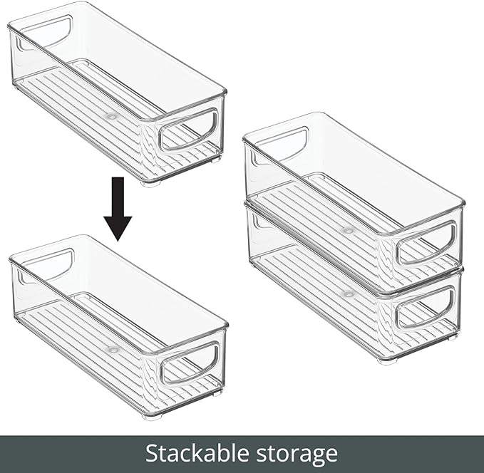 mDesign Small Plastic Office Storage Container Bins with Handles for Organization in Filing Cabinet, Closet Shelf, or Desk Drawers, Organizer for Notes, Pens, Pencils, Ligne Collection, 6 Pack - Clear