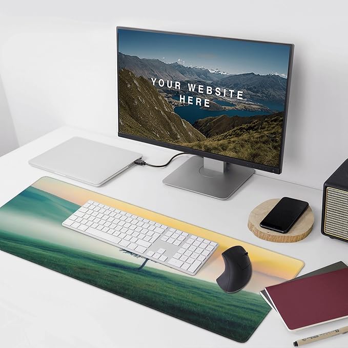 Misty Forest Large Mouse Pad, Vintage Aesthetic Gaming Desk Mat, XXL Keyboard Desk Pad Mat for Desktop, 35.4"x15.7" Non-Slip Base Big Mousepad with Stitched Edges