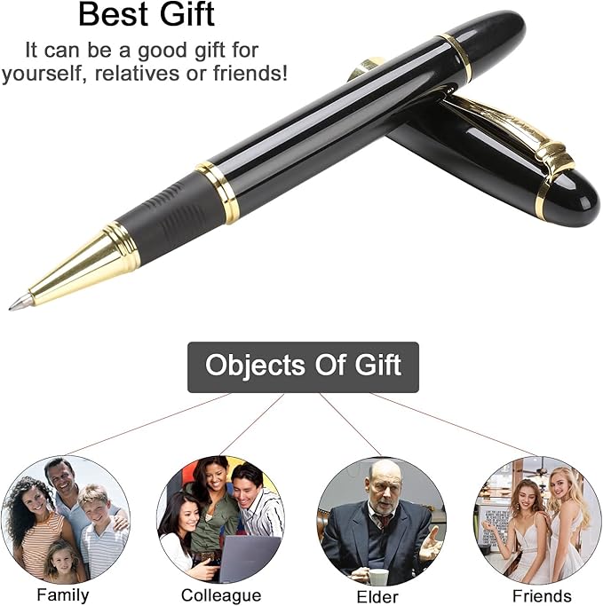 YIVONKA Luxury Ballpoint Pens Nice Ball Pen Best Gift for Men Professional Executive Office BallPens Classy Gift Box Ballpoint Black Refill Line width 0.5mm (Black)