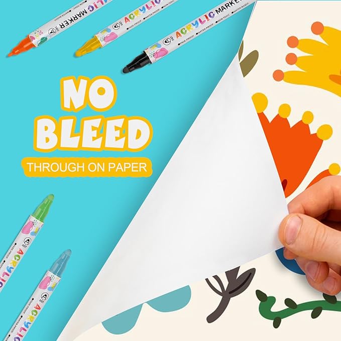 60 Colors Acrylic Paint Pens, Dual Tip Acrylic Paint Markers for Paper, Wood, Canvas, Stone, Rock Painting, Glass, Fabric, DIY, Ceramic, Art Supplies for Kids and Adults Drawing (Dot + Fine)