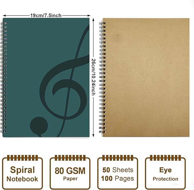 MAXCURY Blank Sheet Music Composition Manuscript Staff Paper Art Music Notebook Black 100 Pages 26x19cm (Water Blue/Ocean Blue)