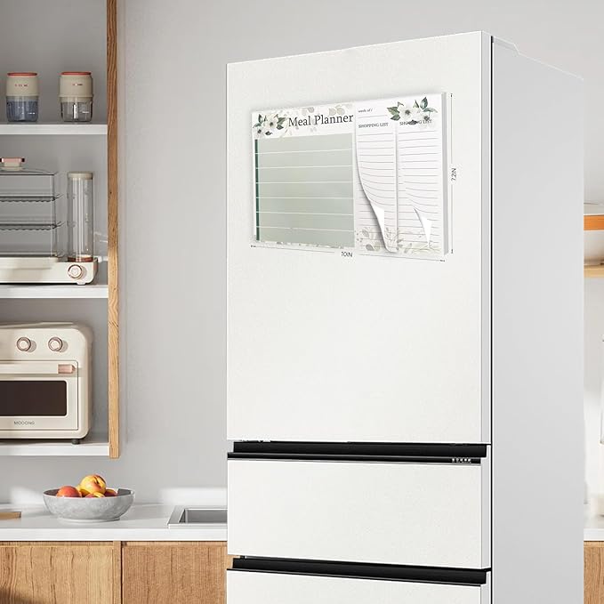 Meal Planner and Grocery List, For Weekly Meal Planner Grocery List, Magnet Pad for Fridge To Do List Notepad, 52 Undated Sheets Meal Planning Pad with 104 Tear Off Shopping List (flowers)