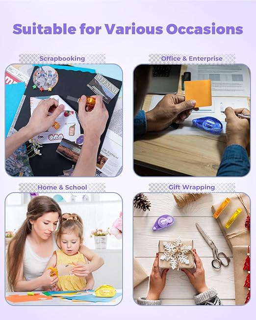 Double-Sided Adhesive Dots Roller – 12 Pack (0.31IN x 26FT) Dots Glue, Craft & Scrapbook Supplies for Gift Wrapping, Scrapbooking, and Photo Tape