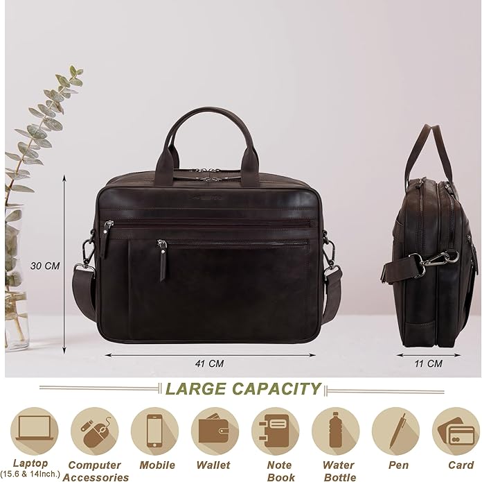 Marc Peter Laptop Bag Los Angeles I Leather Shoulder bag for 15.6 inch Laptop I Briefcase for men and women