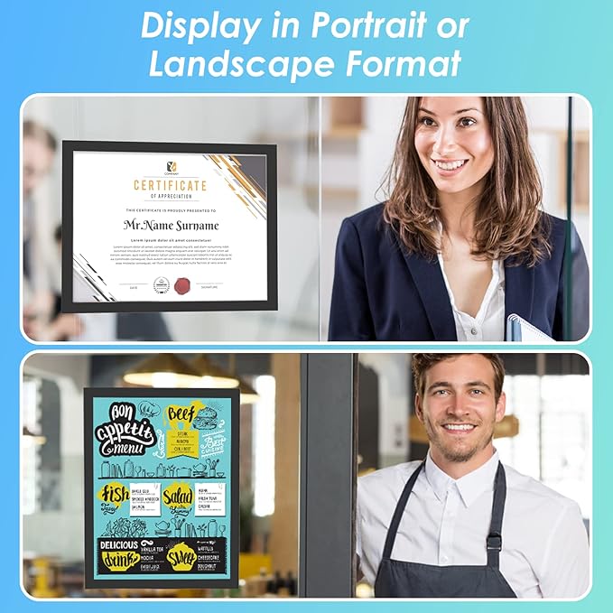 MaxGear Magnetic Sign Holder 8.5 x 11 Wall Mount, Self Adhesive Display Picture Frames with Strong Magnetic Border and Clear PVC, Document Poster Paper Holder for Home Office Store, 3 Pack