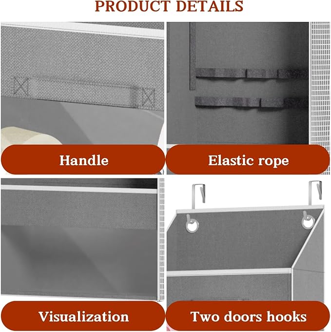 Ofiray-home Light Grey Over Door Wrapping Paper Organizer Storage with 3 Removable Drawers & Side Pockets –Dual Use Design with Elastic Straps Wrap Storage for Ribbons,Bows,Ornament and Other Tools