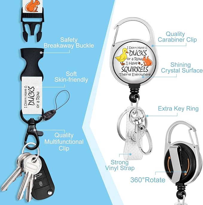 Lanyards for Id Badges, Cute Ducks Holder with Retractable Reel Clip, Funny Work Card Name Tag Keychain Lanyard Vertical ID Card Protector Cover Case for Women Nurse Doctor Teacher Student