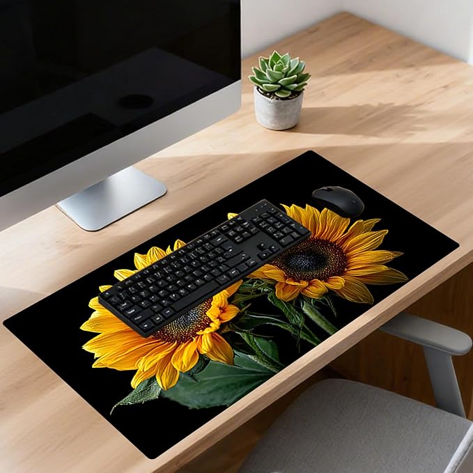 Nuxovilar Professional Large Mouse Pad & Computer Game Mouse Mat (35.4x15.7IN, Bright Sunflower Bouquet Art) (90 * 40cm Sunflower Bouquet)