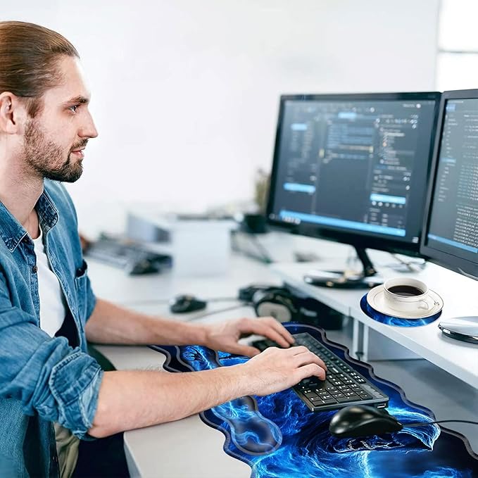 Large Mouse Pad and Keyboard Wrist Rest, Desk Pad for Keyboard and Mouse, 4-in-1 Large Gaming Mouse Pad with Wrist Support, Desk Mat for Home Office Study Game-Smoke Skull