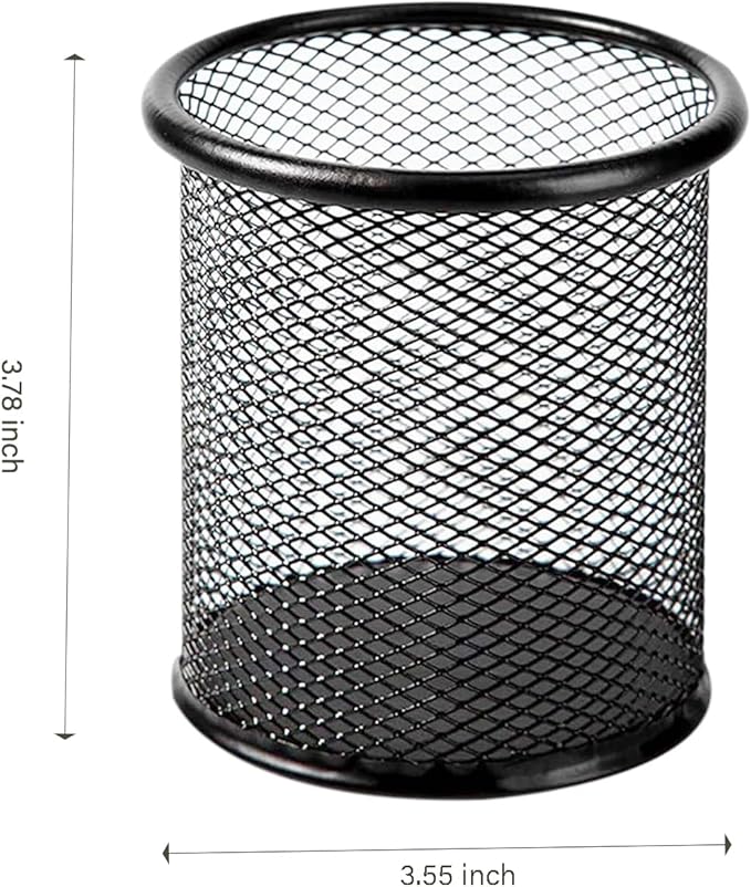 Pen Holder Mesh Pencil Holder Metal Pen Holder Cup Pencil Cup Holder for Desk Office Pen Organizer Black, 4 Pack