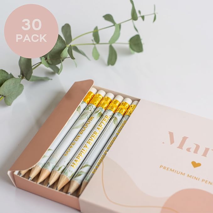 Markt Mini Pencils for Bridal Shower Games, Bridal Shower Pens, Small Pencil Set For Prizes, Game Winner Gifts, Golf Pencils With Erasers (Greenery, Eucalyptus)