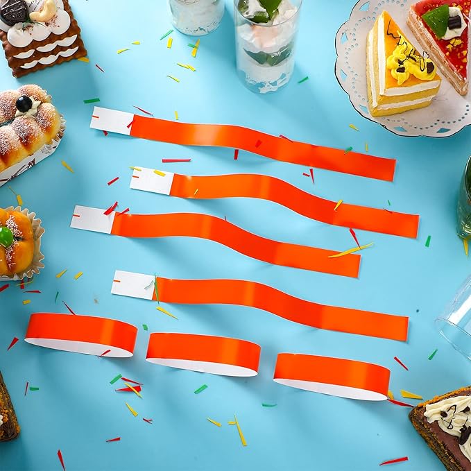 600 Packs Paper Wristbands for Events Neon Party Wristbands Colored Waterproof Paper Club Arm Bands Lightweight Identification for Concert Bar Entrance Admission(Orange)