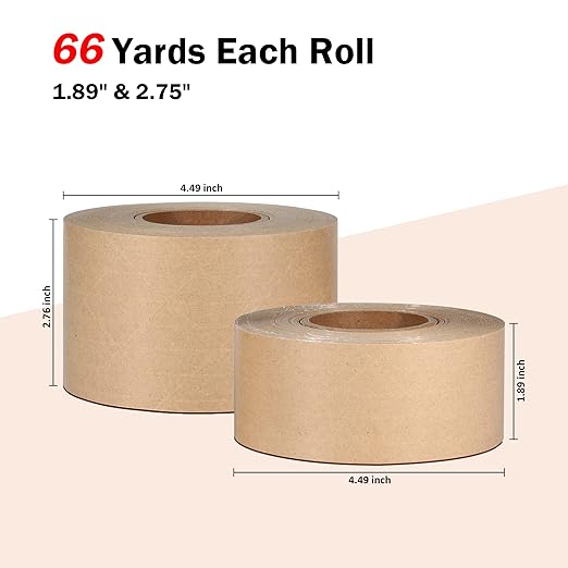 LLPT Kraft Paper Gummed Tape 2.75” x 66 Yards 4 Pack Reinforced Fiberglass Water Activated Kraft Tape Brown Packing Tape Heavy Duty for Mailing Shipping Sealing Boxes (PGB7060R04)