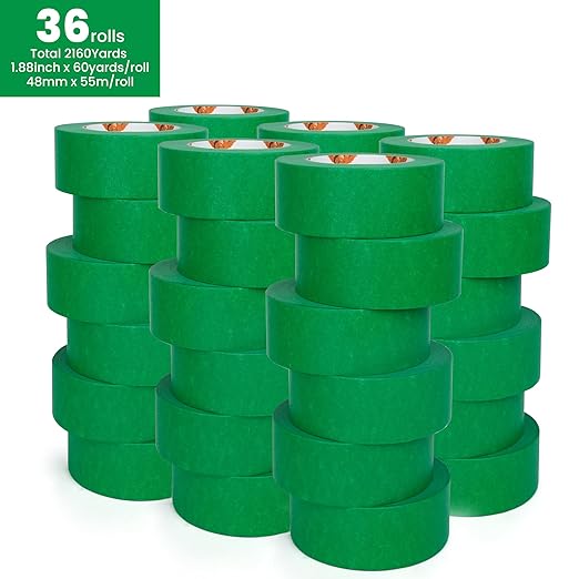 TAPEBEAR Green Painters Tape Multi-Surface Masking Tape 1.88 inch x 60 Yard, Indoor and Outdoor Painting Tape, Residue Free Easy Removal with Sharp Lines, Paint Tape for Walls, Auto, Home, 36Rolls
