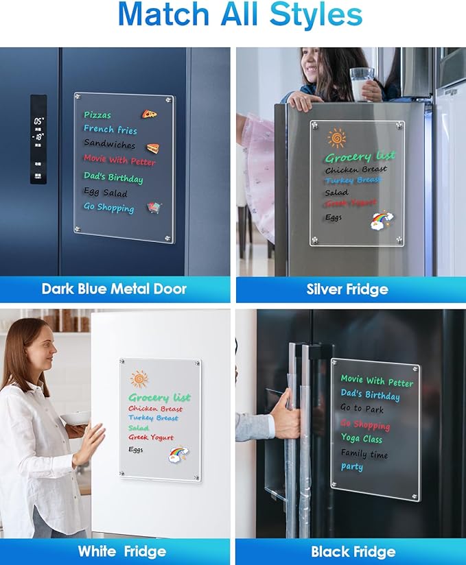 MaxGear 11"x14" Acrylic Dry Erase Board, Small Clear Magnetic Fridge WhiteBoard Mini Acrylic Memo Notepad for Refridgerator, Kitchen Menu Board Meal Planner Schedule Board, Include 4 Markers, 1 Cloth