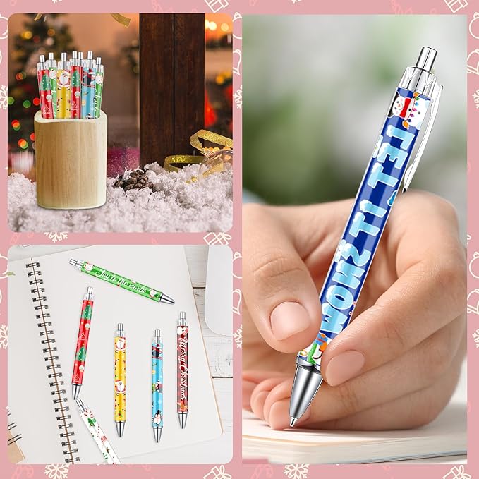 Merry Christmas Ballpoint Pens - 36 Pcs Snowman Santa Claus Candy Penguin Pens Set Retractable Smooth Writing Pen Bulk Gifts for Men Women Office Classroom Bookish Teacher Christmas Gift