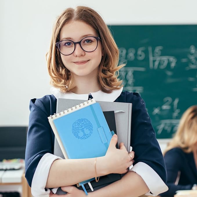 Lined Journal Notebook A5 Hardcover Paper Thick Leather Journals College Ruled Notebooks for Women Men 300 Pages 5.7 x 8.3 Inches Blue