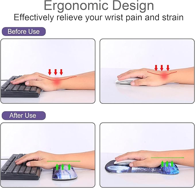 Mouse Pad and Keyboard Wrist Rest Support, with Non-Slip PU Base,Gel Mouse Pad with Coaster,Pain Relief for Gaming, Computer,Office -Blue Marble