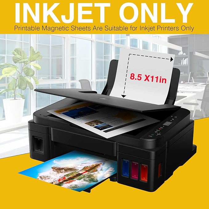 Matte Printable Magnetic Sheets,Non Adhesive,12 Mils Thick 60pcs Magnet Paper for Inkjet Printer in Office,Flexible Magnetic Printer Photo for DYE Ink