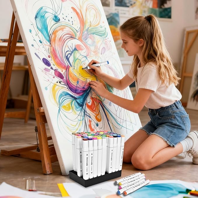 Alcohol Markers 100 Colors, Dual Tips Coloring Art Markers Set with Case & Holders, Chisel & Fine Artist Sketch Pens Art Supplies for Kids Adult Coloring Books, Drawing, Painting, Sketching