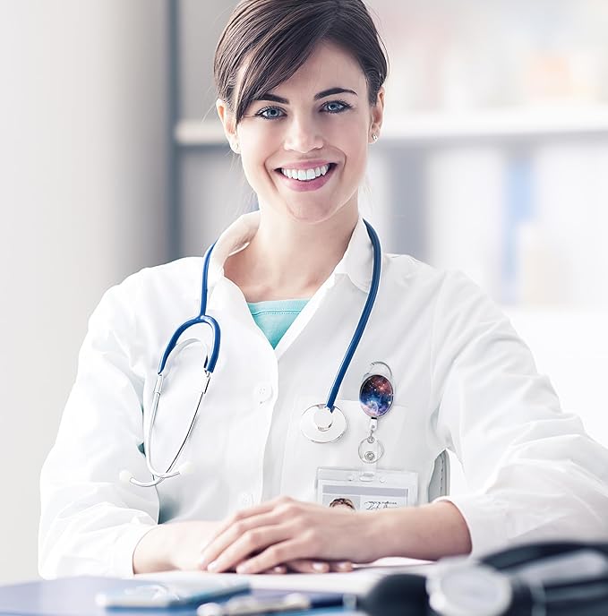 Badge Reels Retractable,Double Sided Color Print Pattern Retractable Badge Holders,with Retractable Keychain, Badge Clip and Key Ring,Durable Nylon Retractable Rope,Starry Sky