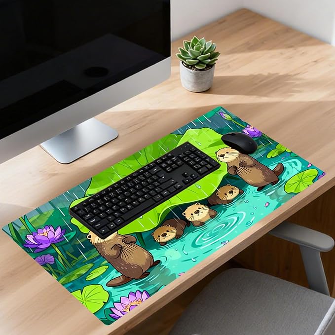 Nuxovilar Professional Large Mouse Pad & Computer Game Mouse Mat (35.4x15.7IN, Monkeys Under Lotus Leaf Art) (90 * 40cm Monkeys & Lotus Leaf)