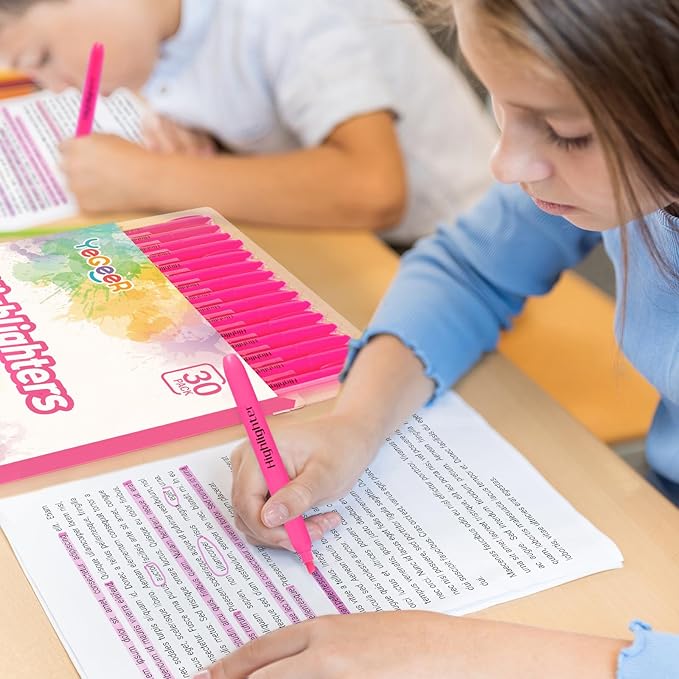 Highlighters Bulk - Quick-Dry No Bleed Markers for Office Classroom School Supplies Adults Kids Teachers Students (Pink, 30)