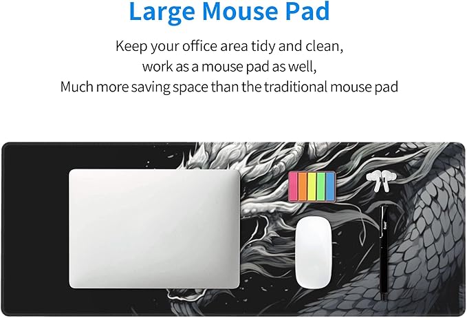 Large Size Eastern Dragon Print Gaming Mouse Pad 31.5 x 12 Inch, Stitched Edges, Anti-Slip Base, Waterproof Surface