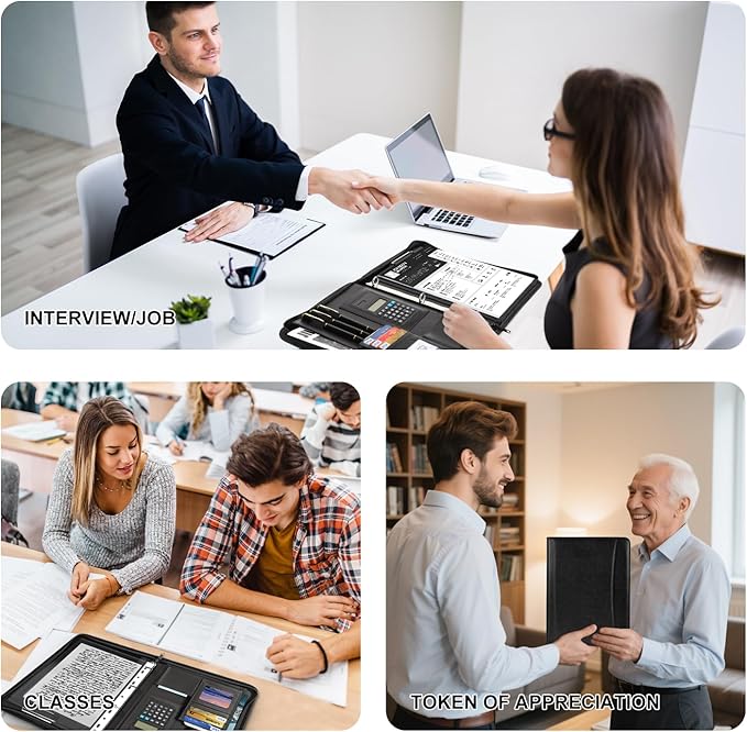 Leathario 3-Ring Portfolio Binder, Includes 5 Sheet Protectors and a Pen, 13 Inch Tablets Organizer, Vegan Leather A4 Padfolio, Multi-Pocket Notepad Business Planner Professional Document