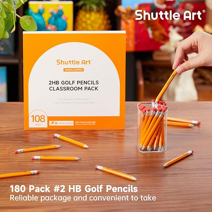 Shuttle Art 108 Pack Golf Pencils With Erasers, #2 HB Pencils Bulk, 3.5” Mini Pencil, Pre-Sharpened Small Pencil for Kids Teachers Classroom Games, Back to School Supplies