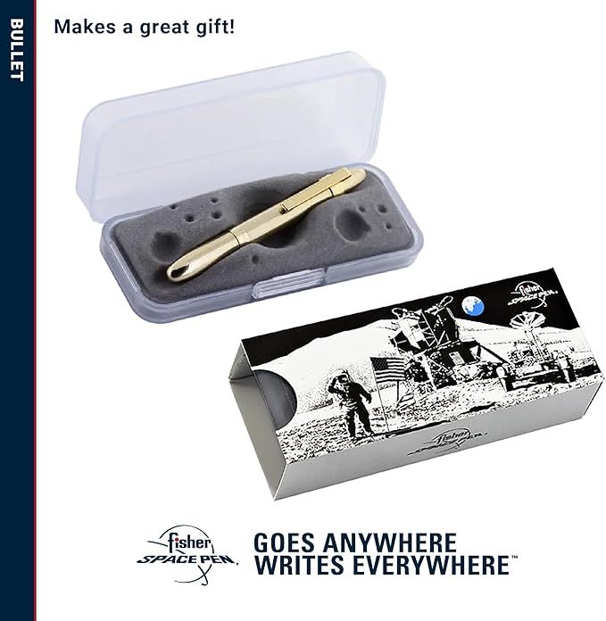 Fisher Space Pen Bullet Pen, Ballpoint, Black Ink, Gold Lacquered Brass, Pocket Clip,Gift Box