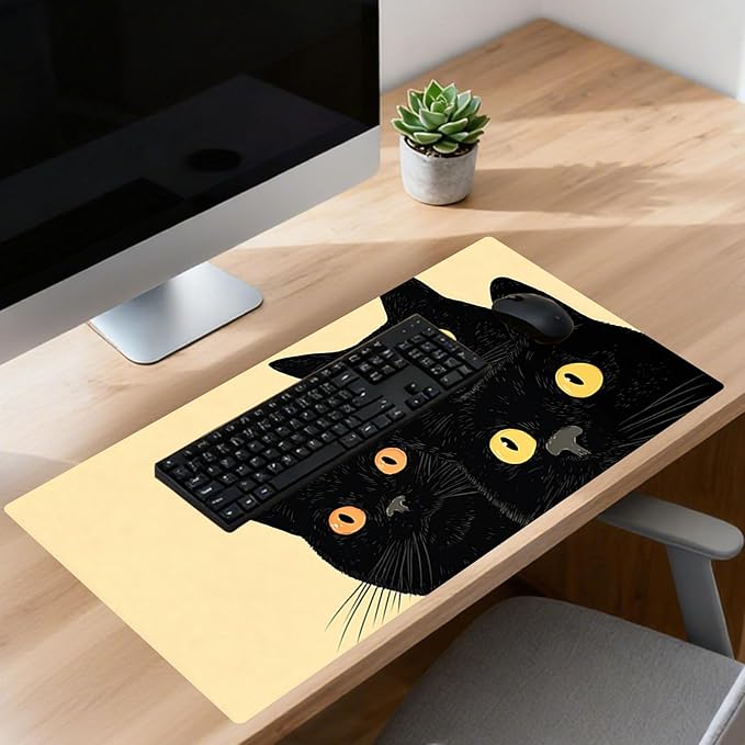 Nuxovilar Professional Large Mouse Pad & Computer Game Mouse Mat (35.4x15.7IN, Artistic Black Cats with Yellow Eyes) (90 * 40cm Artistic Black Cats)