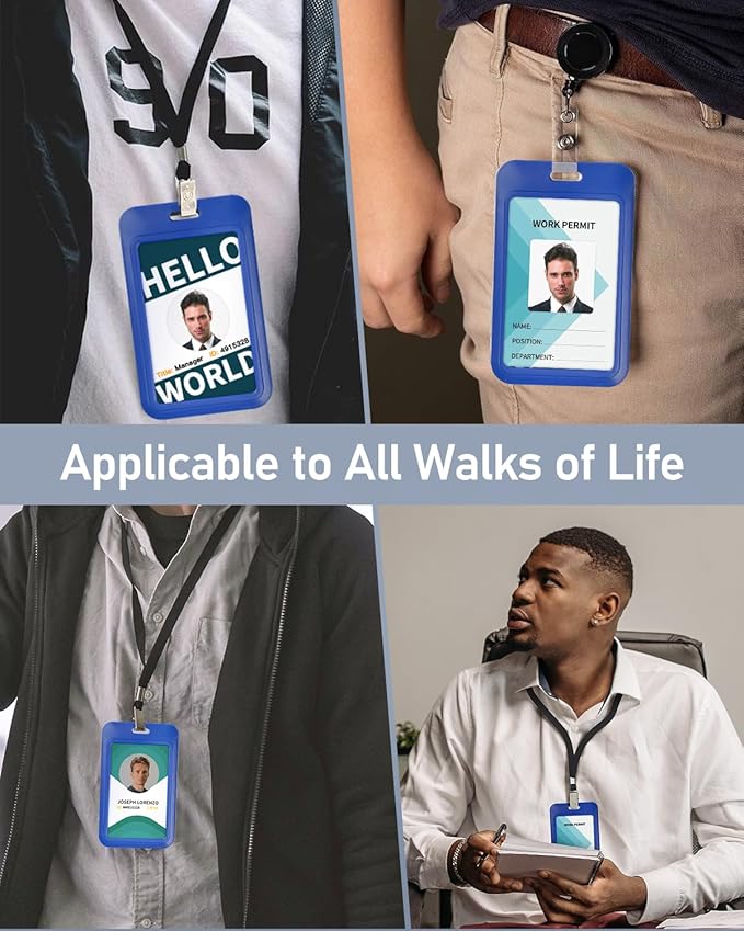 Uniclife 10 Pack Sliding ID Badge Holder Vertical Hard Plastic Case with Clear Window Blue Card Protector Pouch for Office School ID Credit Cards Proximity Key Cards Driver’s Licenses and Passes