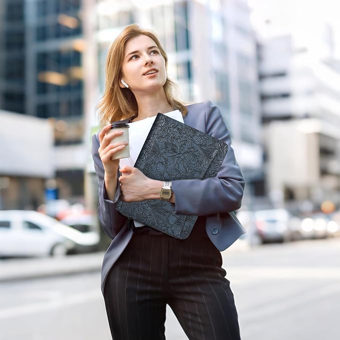 Leathario Portfolio Binder, Includes 5 Folder Index Dividers and 3 Notepads, 3-Ring Folder Organizer, Padfolio with Zipper, Vegan Leather Tablet Sleeve, Business Office Conference Clipboards