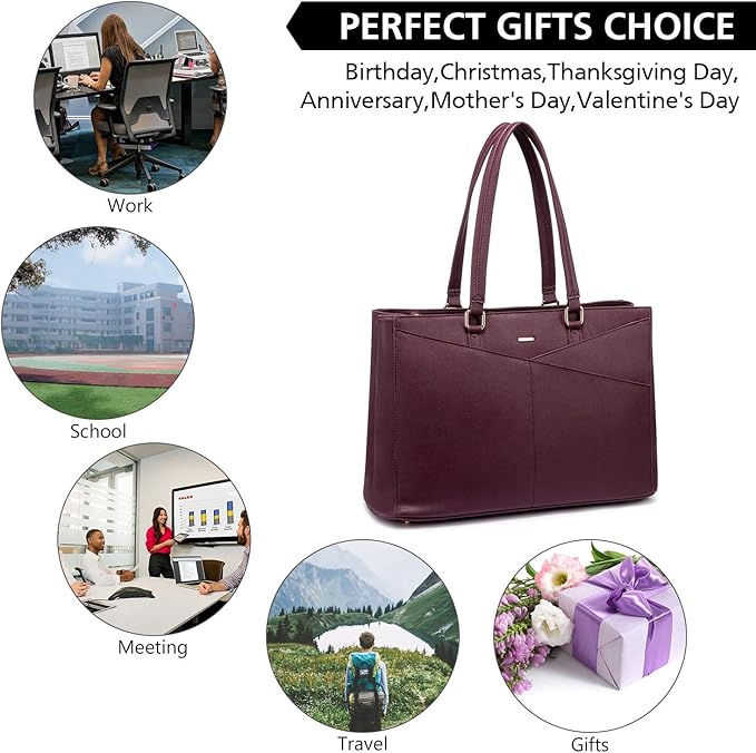 LOVEVOOK Laptop Tote Bag for Women 15.6 Inch Waterproof Leather Computer Bags Women Business Office Work Bag Briefcase Purple