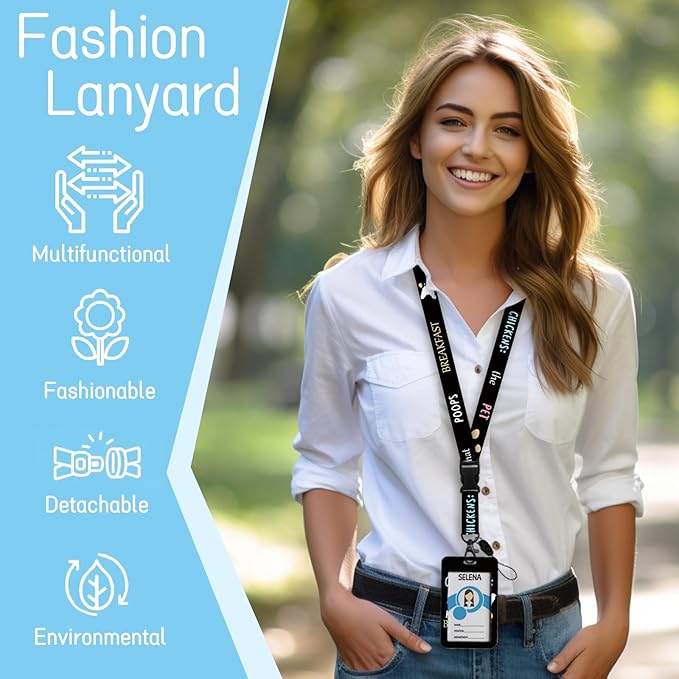 Lanyards for Id Badges, Funny Badge Holder with Retractable Badge Reel Clip, Chicken Work Card Name Tag Keychain Lanyard Vertical ID Card Protector for Women Nurse Doctor Teacher Student