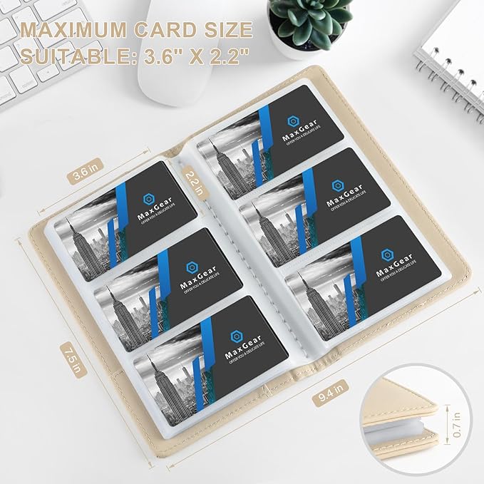 MaxGear Business Card Organizer, 240 Cards Book Portable Business Card Holder for Men & Women, Professional PU Credit Cards Binder File Storage, Off-white