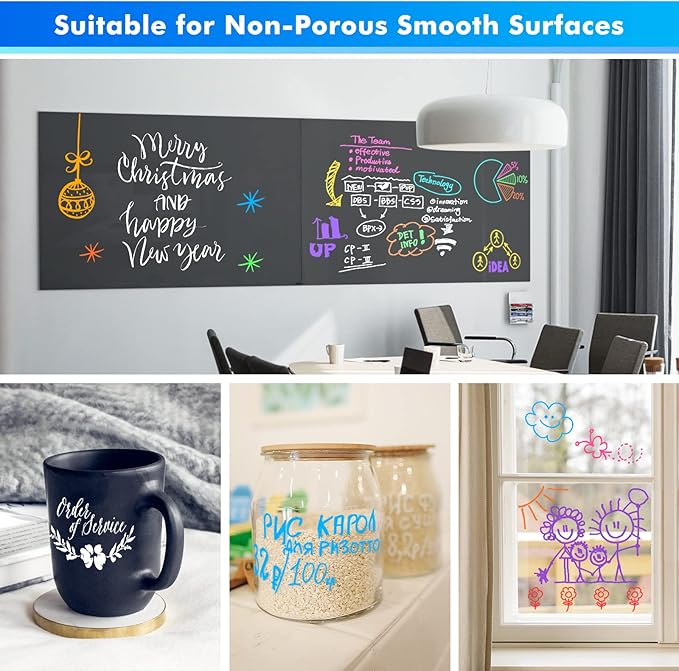 maxtek Neon Dry Erase Markers for Glass,Window Markers for Dry Erase Board,Chalkboard,LED Note Board,Acrylic Refrigerator Calendar,Chisel Tip,Low Odor,Assorted Colors,9 Count