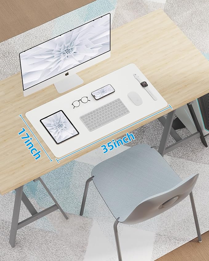 Leather Desk Pad Blotter,Mouse Pad,Office Desk Mat, Non-Slip PU Leather Desk mat,Large Desk mat,Waterproof Keyboard mat for Office/Home/Decor (Ivory White,35" x 17")