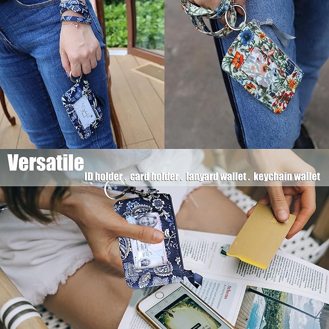 WONDERFUL FLOWER ID Holder with Lanyard and Keychain Wallet for Women