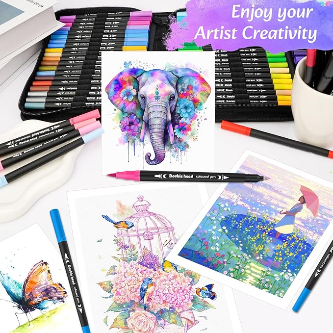 Markers for Adult Coloring Books, 72 Colors Art Markers Set Dual Tip Brush Pen, Coloring Marker Fine Point No Bleeding, Art Supplies for Calligraphy, Journaling, Sketching & Lettering with Case
