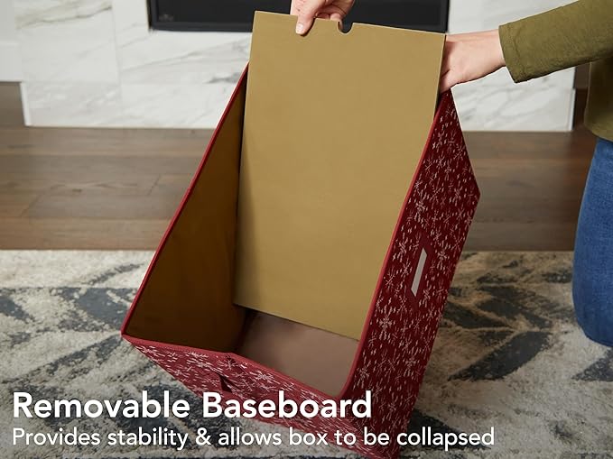 Covermates Keepsakes Christmas Light Storage Box - Carrying Handles, Sturdy Interior Walls - Holiday Storage, Red Snowflake