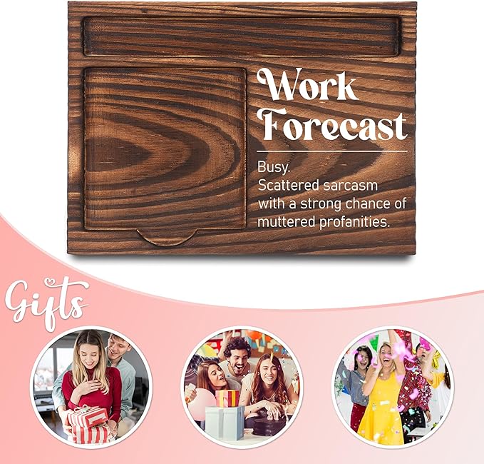 Funny Office Work Gifts for Coworker, Sarcastic Gag Going Away Farewell Gifts, Work Forecast Sticky Note Holder, Post-it Note Dispenser for Desk, Wooden Post-it Note & Pen Holder 6.5" x 4.7" - FTA110
