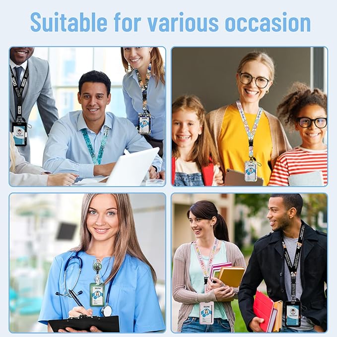 Lanyards for Id Badges, Badge Holder with Retractable Reel Clip, Detachable Moon Mountain Flower Night Work Name Tag Lanyard Vertical ID Card Protector for Women Nurse Doctor Teacher Student