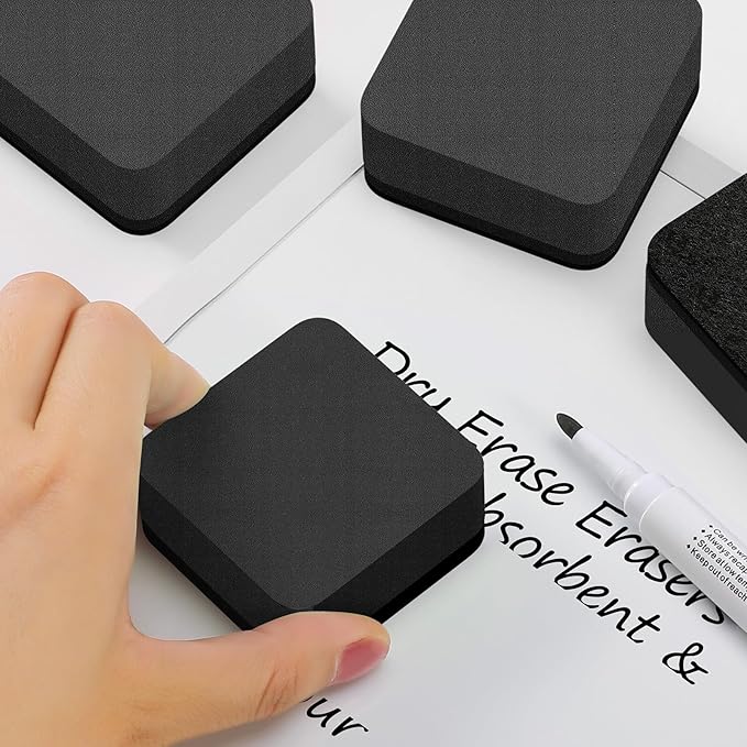 MaxGear Dry Erase Erasers, 48 Pack Magnetic Whiteboard Erasers for Classroom, Mini Whiteboard Cleaning Pads Bulk, Chalkboard Wiper Teacher Supplies for School, Office, Home (Black, 2 x 2 x 0.6 Inch